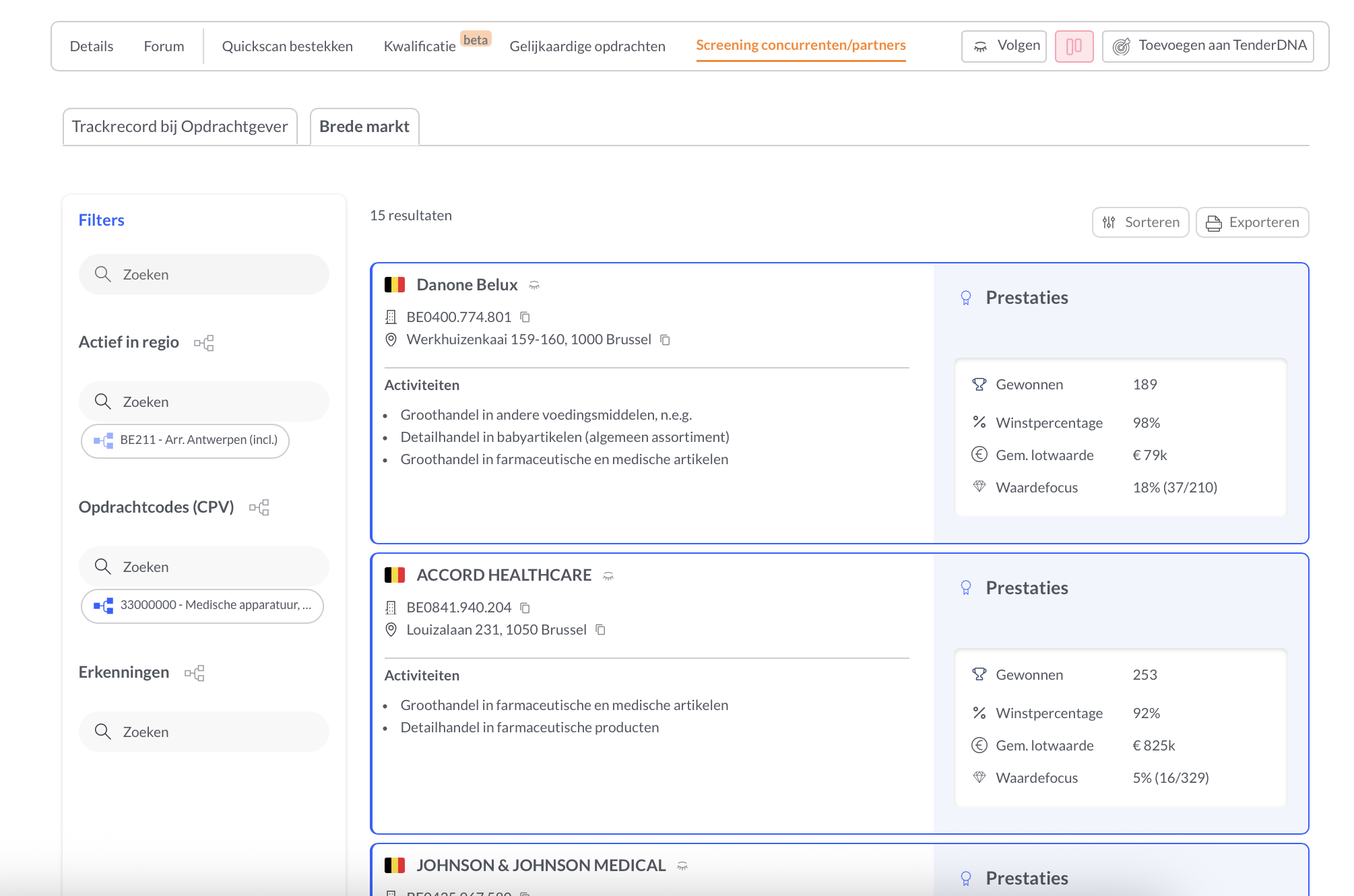 Screening dei concorrenti e dei partner — mercato ampio